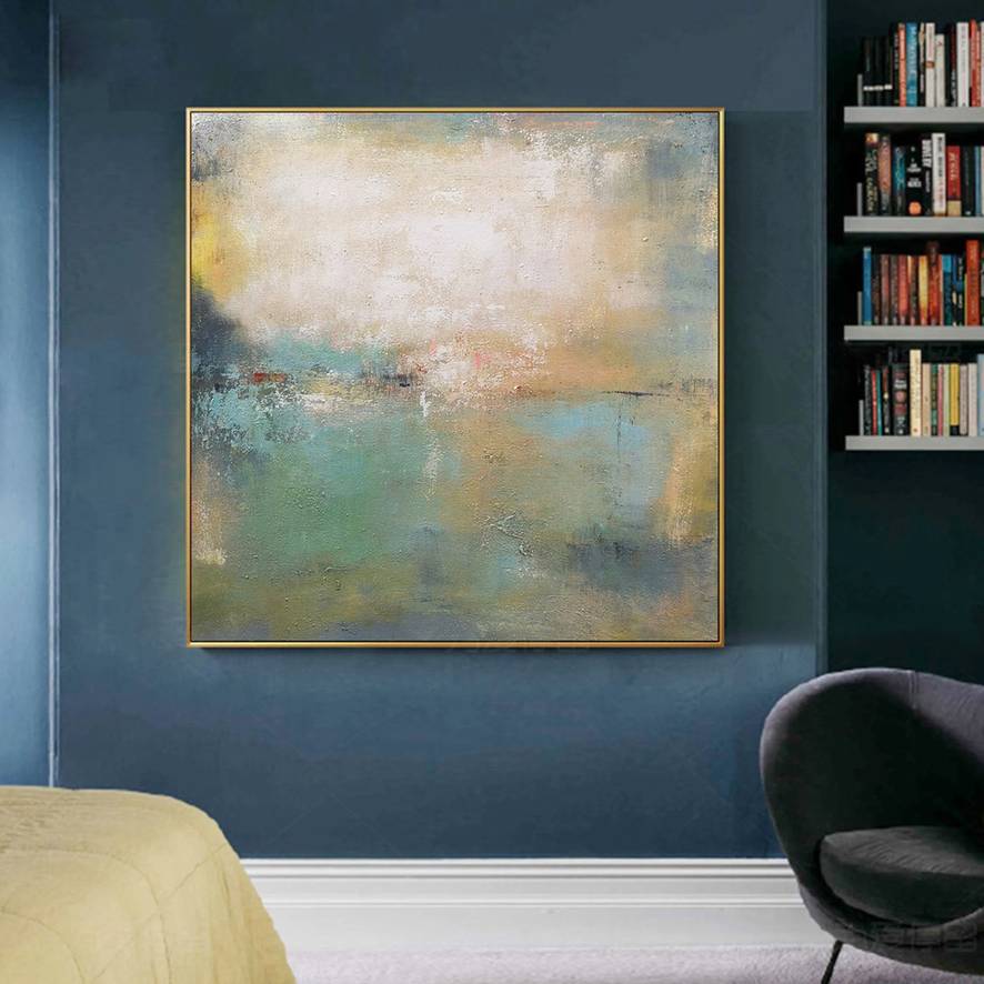 Oversize Yellow Green Painting Abstract Canvas Artwork CK9UD wall art